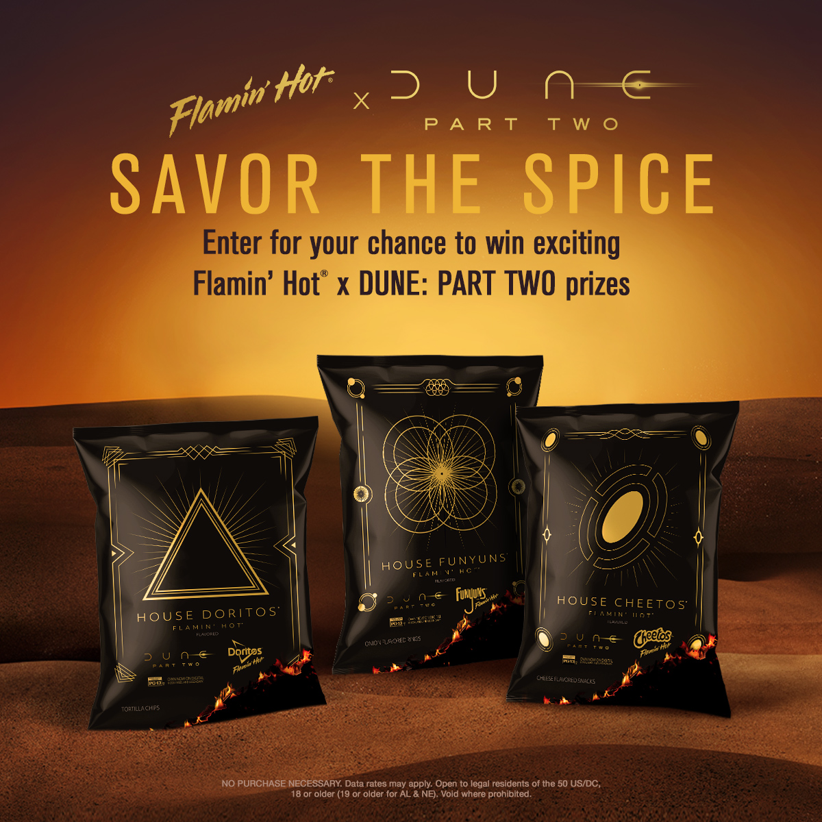 Enter For Your Chance To Win Exciting Flamin’ Hot® x DUNE: PART TWO Prizes