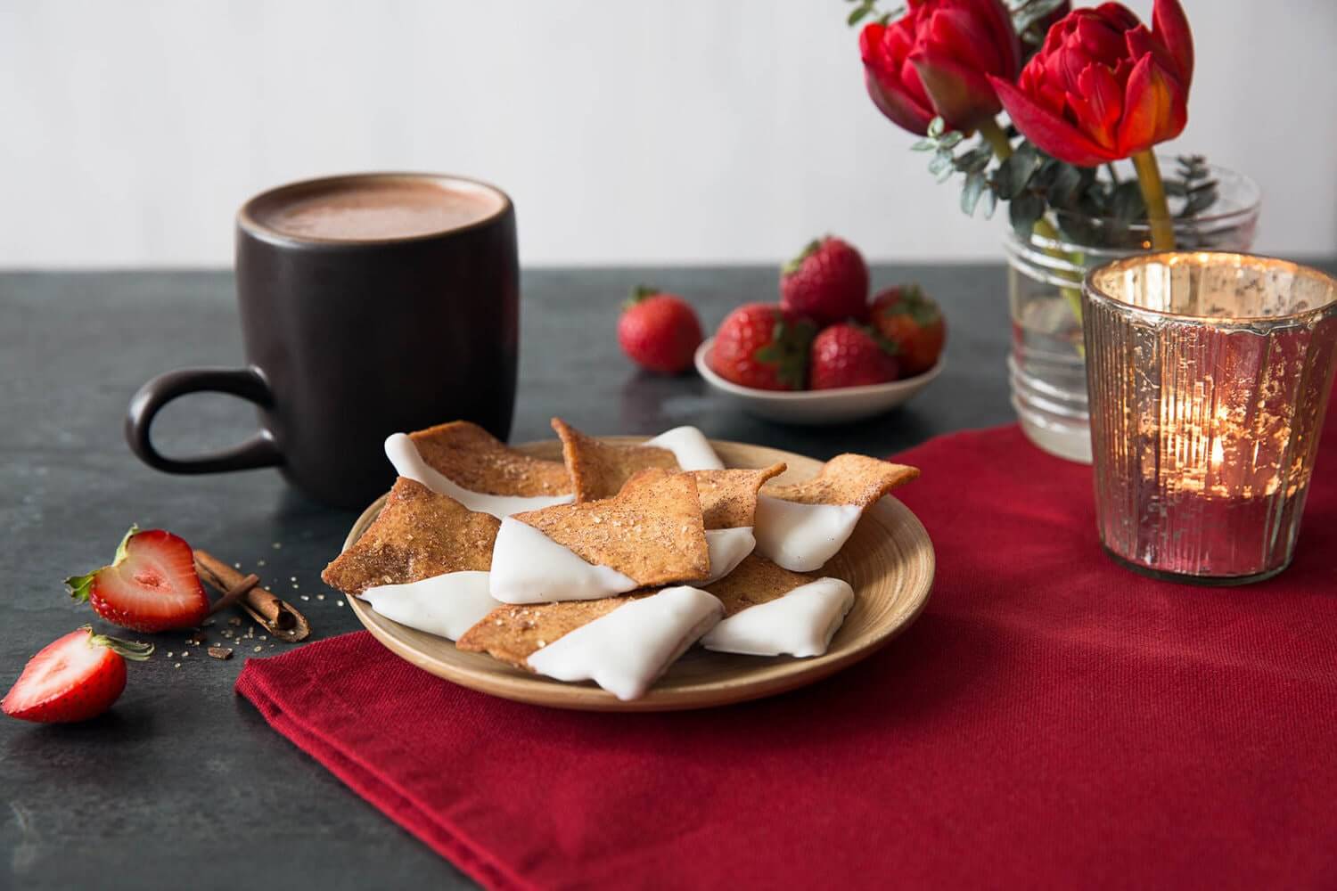 White Chocolate Dipped Cinnamon Sugar Pita Chips