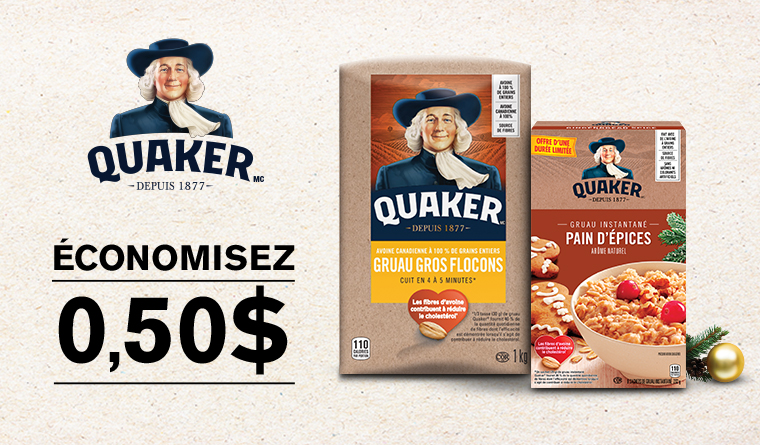 <h3>Ajoutez de la saveur dans vos matinées des Fêtes grâce à vos produits Quaker<sup>®</sup> favoris !</h3>