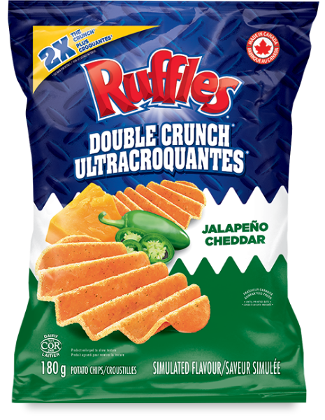 RUFFLES DOUBLE CRUNCH<sup>TM</sup> Jalapeño Cheddar Simulated Flavour Potato Chips