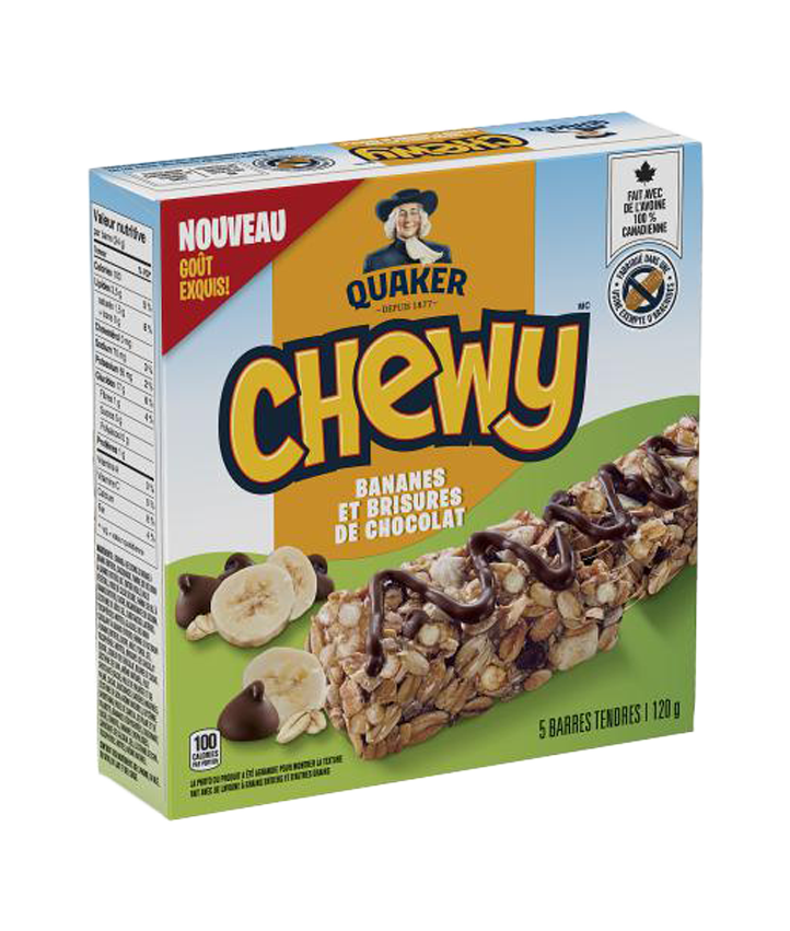 Barres tendres Quaker Chewy<sup>®</sup> – Bananes et brisures de chocolat