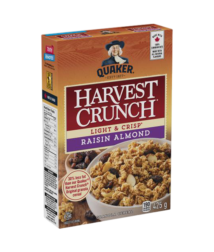 Quaker<sup>®</sup> Harvest Crunch<sup>®</sup> Light & Crisp<sup>®</sup> Raisin Almond Granola Cereal