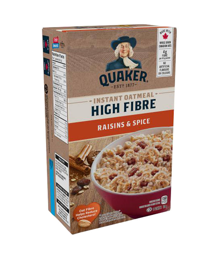 Quaker<sup>®</sup> High Fibre Raisins & Spice Instant Oatmeal