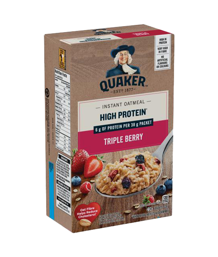 Quaker<sup>®</sup> High Protein Triple Berry Flavour Instant Oatmeal