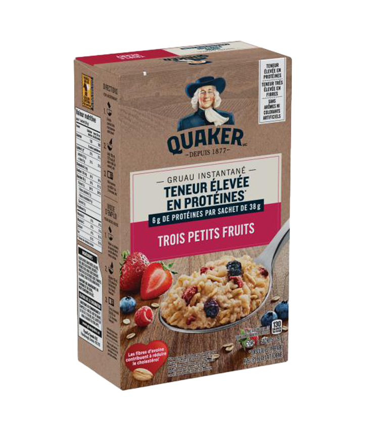 Gruau instantané Quaker<sup>®</sup> Teneur élevée en protéines – Saveur Trois petits fruits