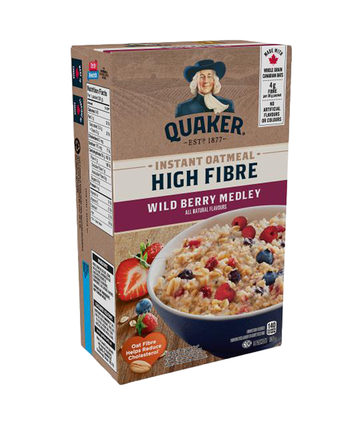 Quaker<sup>®</sup> High Fibre Wild Berry Medley Instant Oatmeal
