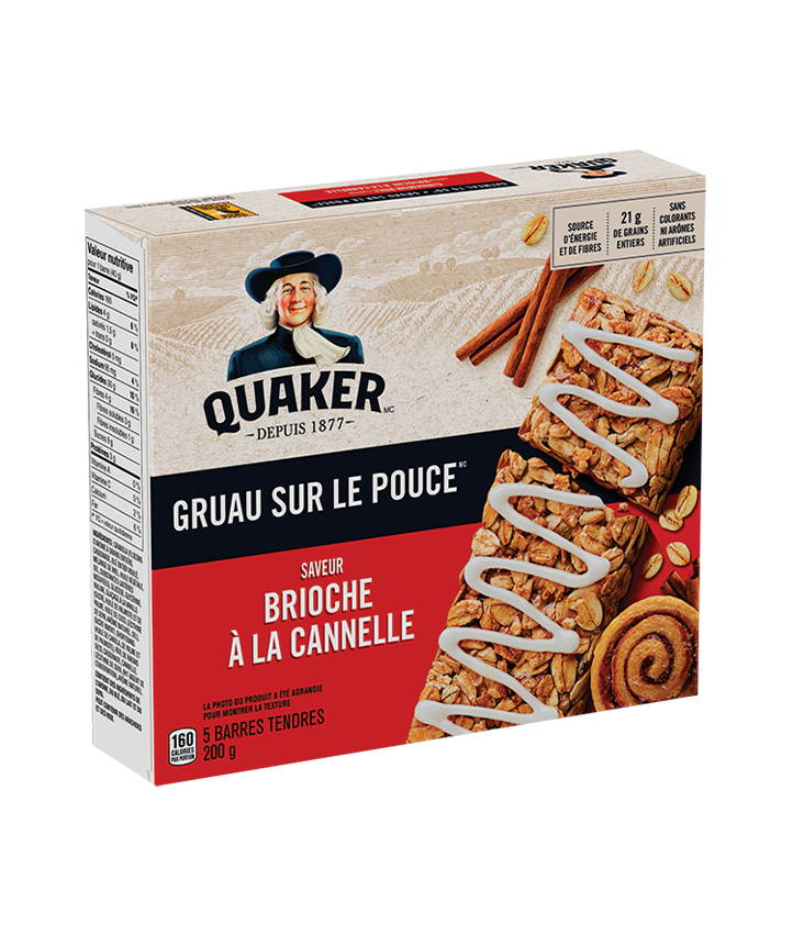 Quaker<sup>®</sup> Barres au gruau Gruau sur le pouce<sup>_MC_</sup> Brioche à la cannelle