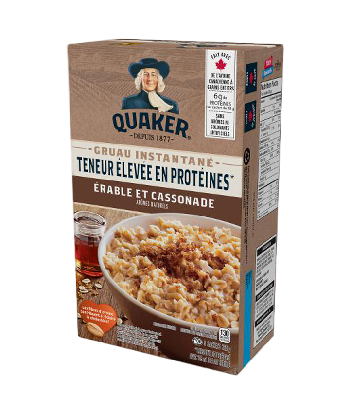 Gruau instantané Quaker<sup>®</sup> Teneur élevée en protéines – Saveur Érable et cassonade