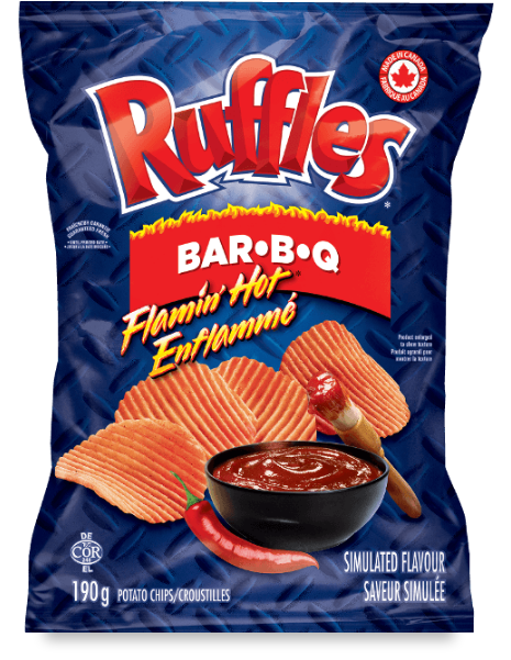 RUFFLES<sup>®</sup> FLAMIN' HOT<sup>®</sup> Bar-B-Q Simulated Flavour Potato Chips 