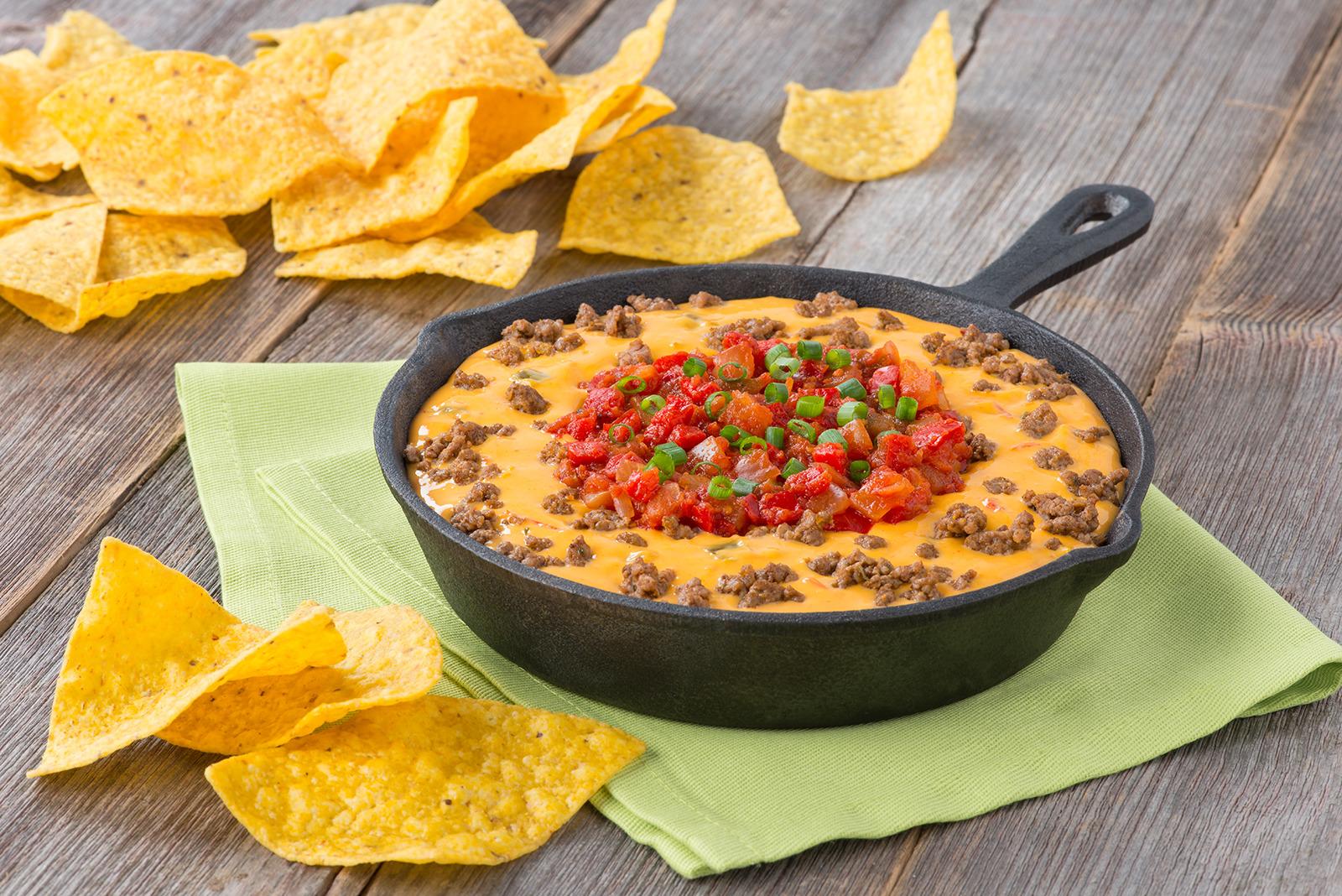 Trempette au bœuf style Queso Fundido