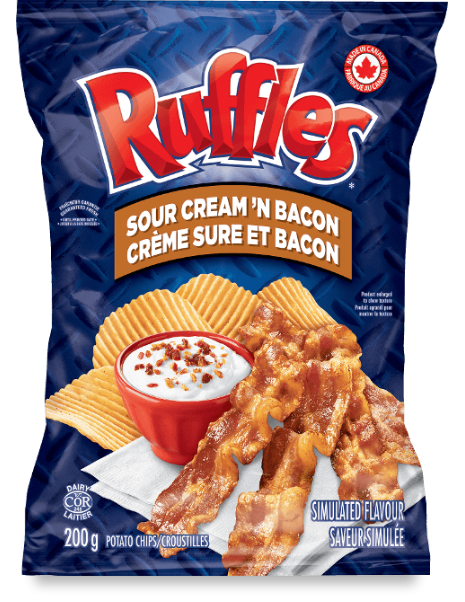 RUFFLES<sup>®</sup> Sour Cream 'n Bacon Simulated Flavour Potato Chips