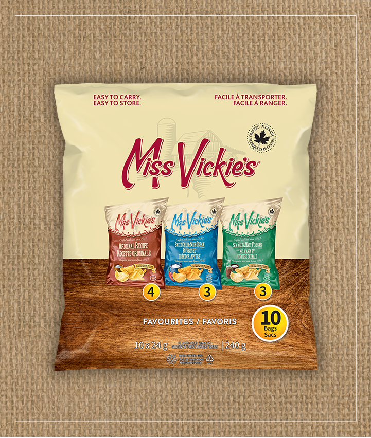 Mélange MISS VICKIE’S<sup>®</sup> (MISS VICKIE’S<sup>®</sup> Sel marin et vinaigre de malt, MISS VICKIE’S<sup>®</sup> Recette originale, MISS VICKIE’S<sup>®</sup> Poivron et crème champêtre)