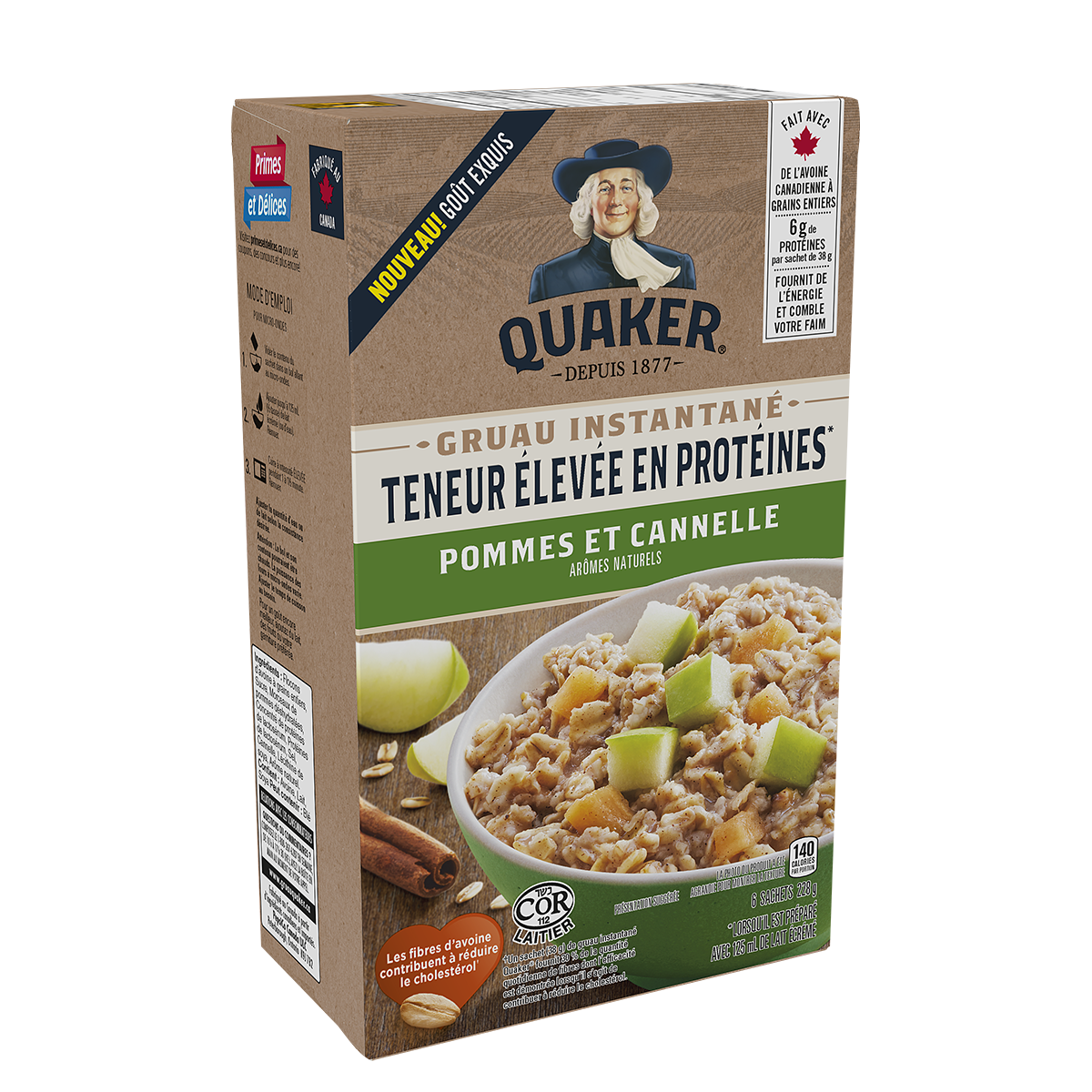 Gruau instantané Quaker<sup>®</sup> Teneur élevée en protéines – Saveur Pommes et cannelle							