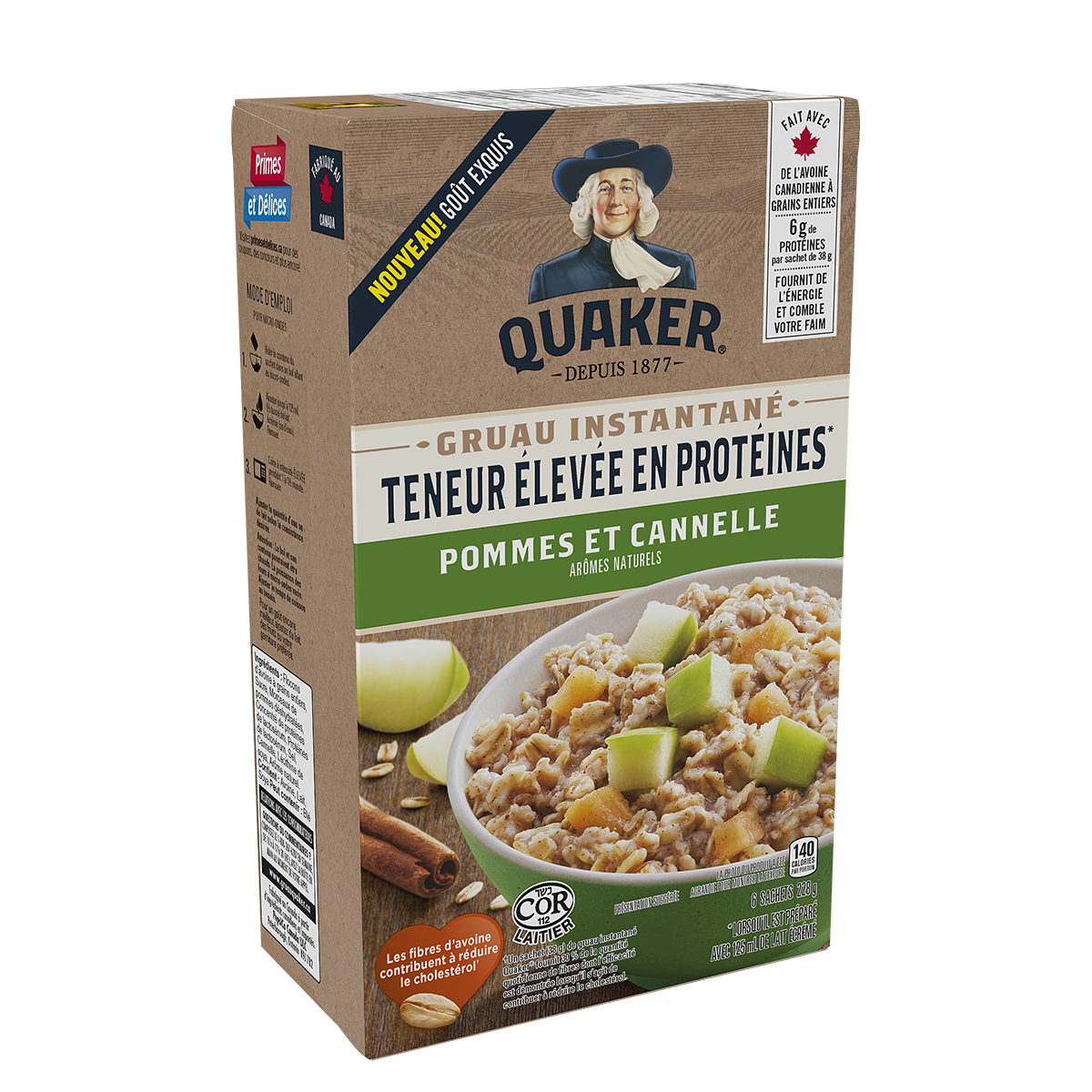 Gruau instantané Quaker<sup>®</sup> Teneur élevée en protéines – Saveur Pommes et cannelle