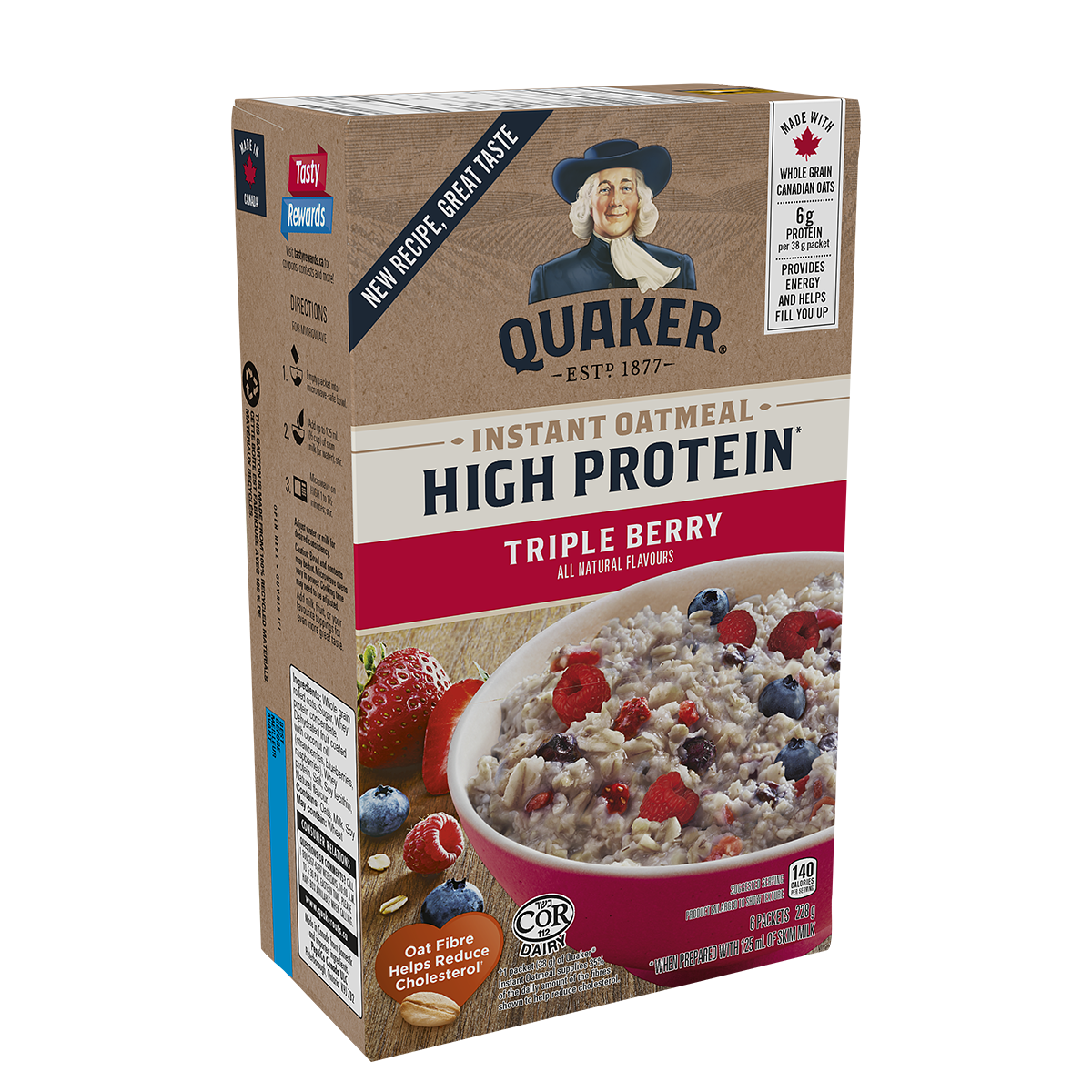 Quaker<sup>®</sup> High Protein Triple Berry Instant Oatmeal