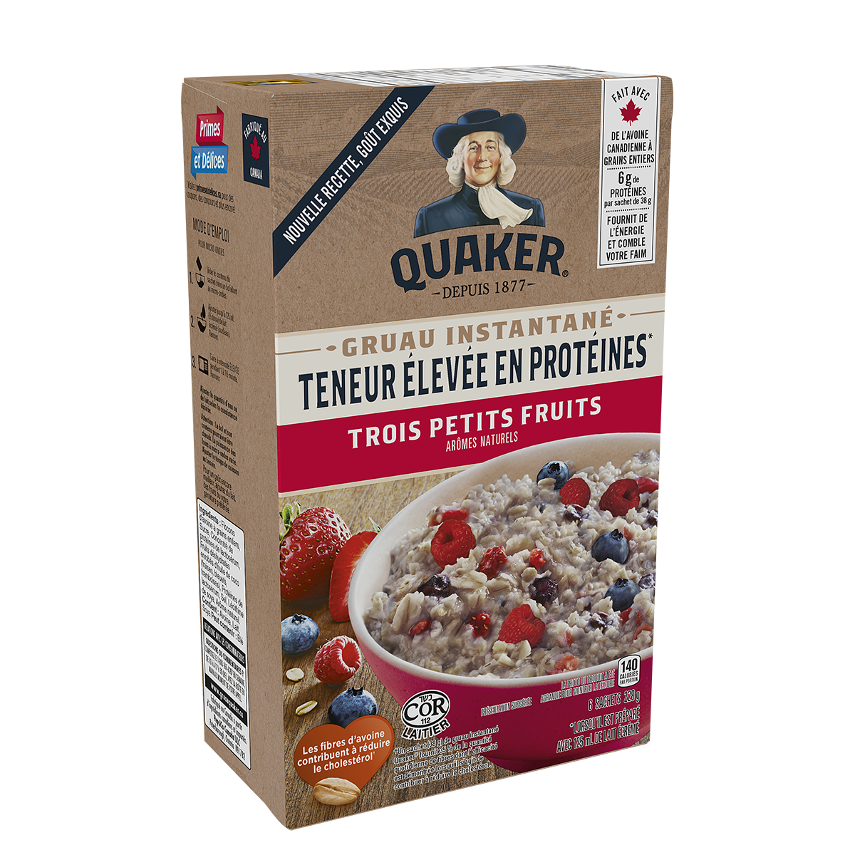 Gruau instantané Quaker<sup>®</sup> Teneur élevée en protéines – Saveur Trois petits fruits