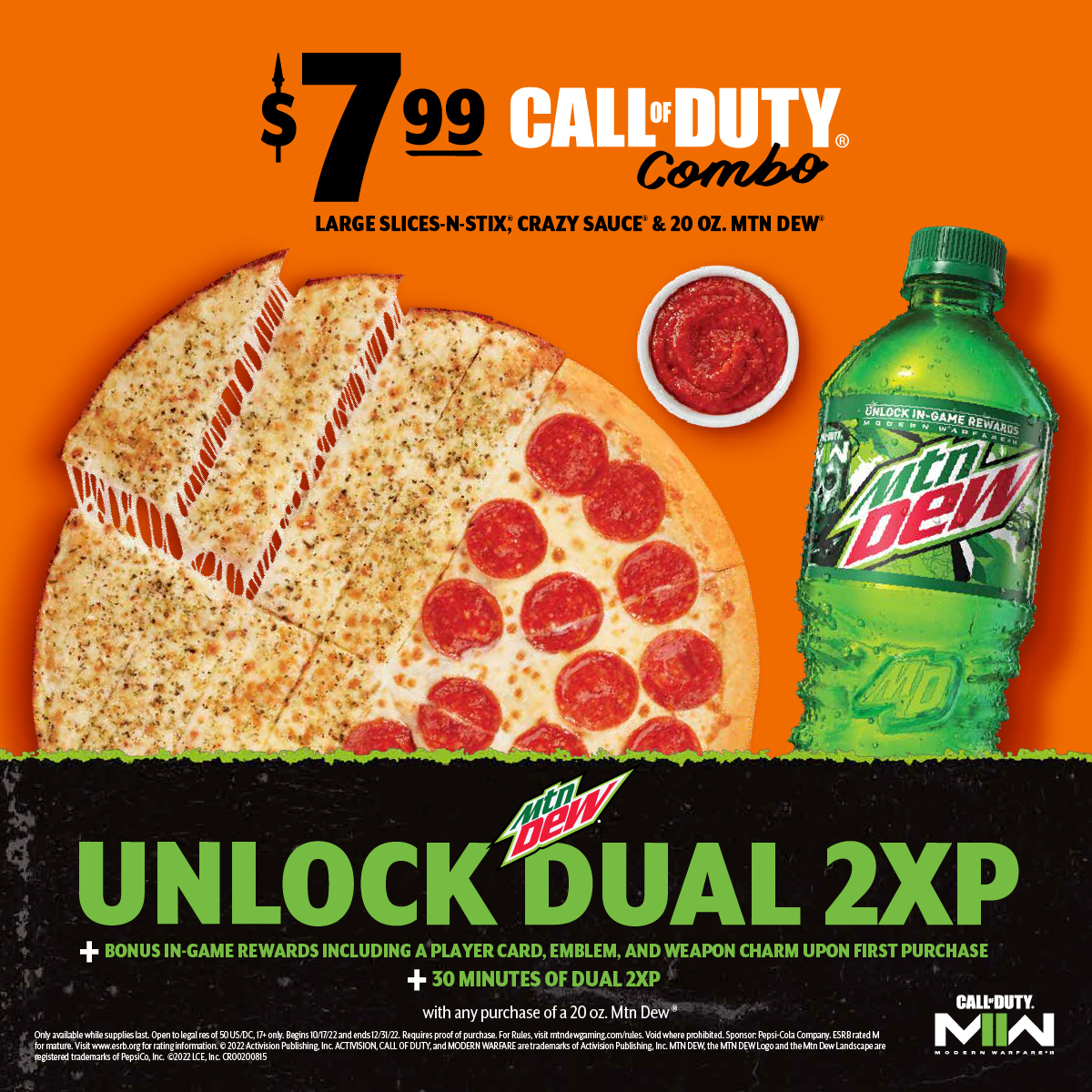 Unlock Dual 2XP and Bonus In-Game Rewards with LITTLE CAESARS<sup>®</sup> and MTN DEW<sup>®</sup>