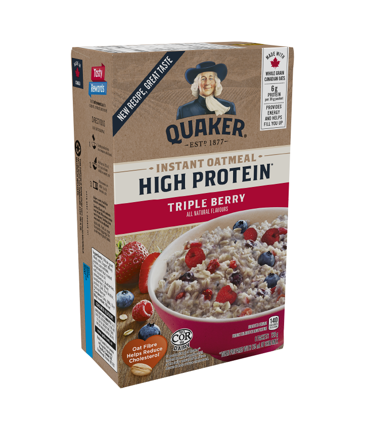 Quaker<sup>®</sup> High Protein Triple Berry Instant Oatmeal