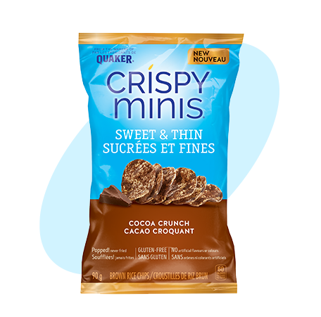 Quaker<sup>®</sup> croustilles de riz <br> brun Crispy Minis<sup>®</sup> Sucrées et fines cacao croquant