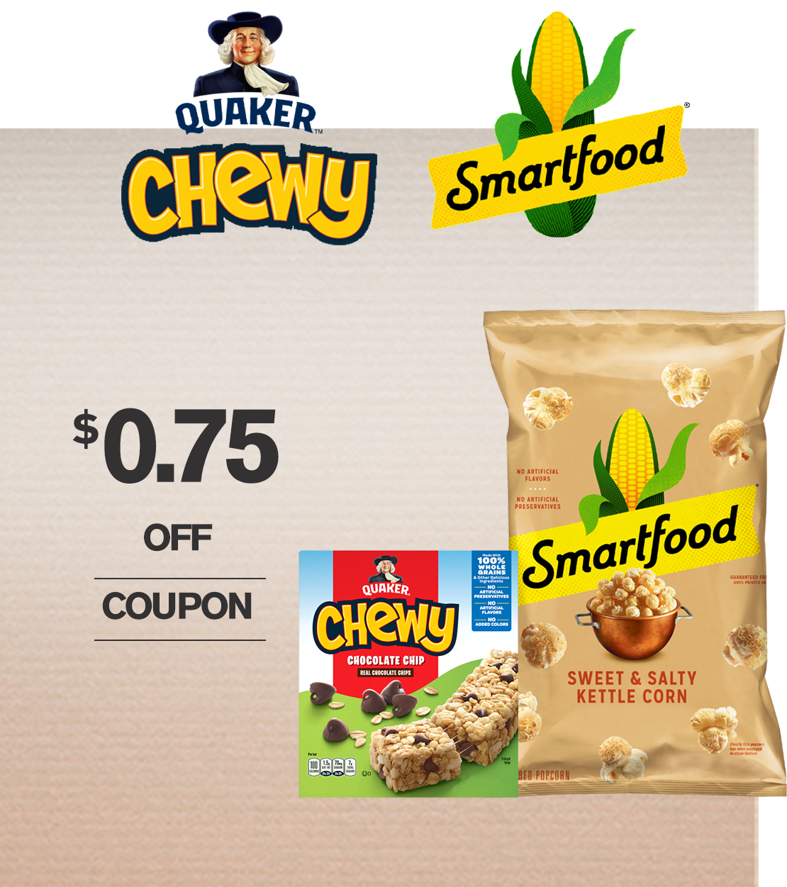 Save $0.75 Quaker Smartfood - ES