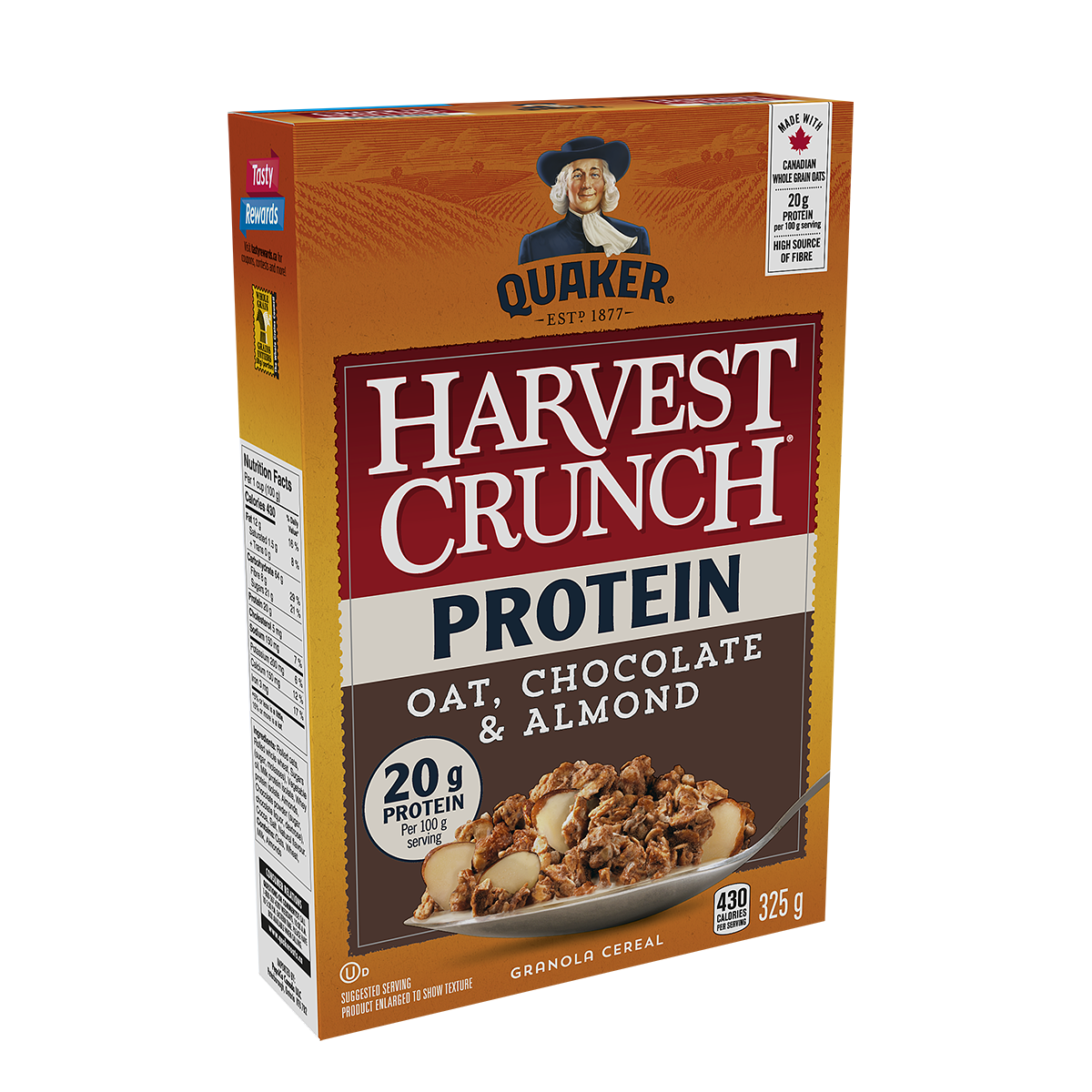 Quaker<sup>®</sup> Harvest Crunch<sup>®</sup> Protein Oat, Chocolate and Almond Flavour Granola Cereal