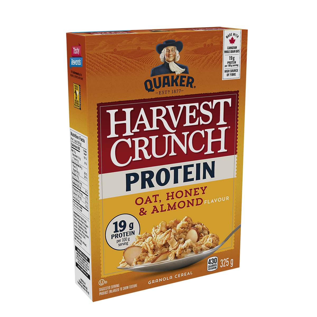 Quaker Harvest Crunch Protein Oat, Honey and Almond flavour Granola Cereal