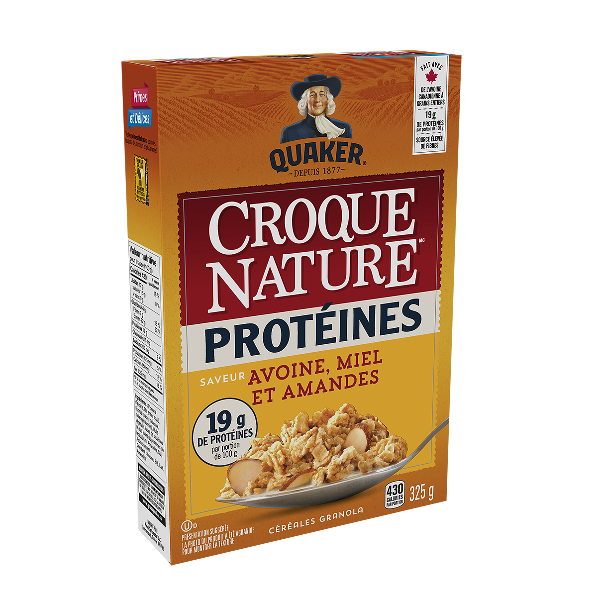 Quaker<sup>®</sup> Croque Nature<sup>MC</sup> Protéines céréales granola saveur Avoine, miel et amandes