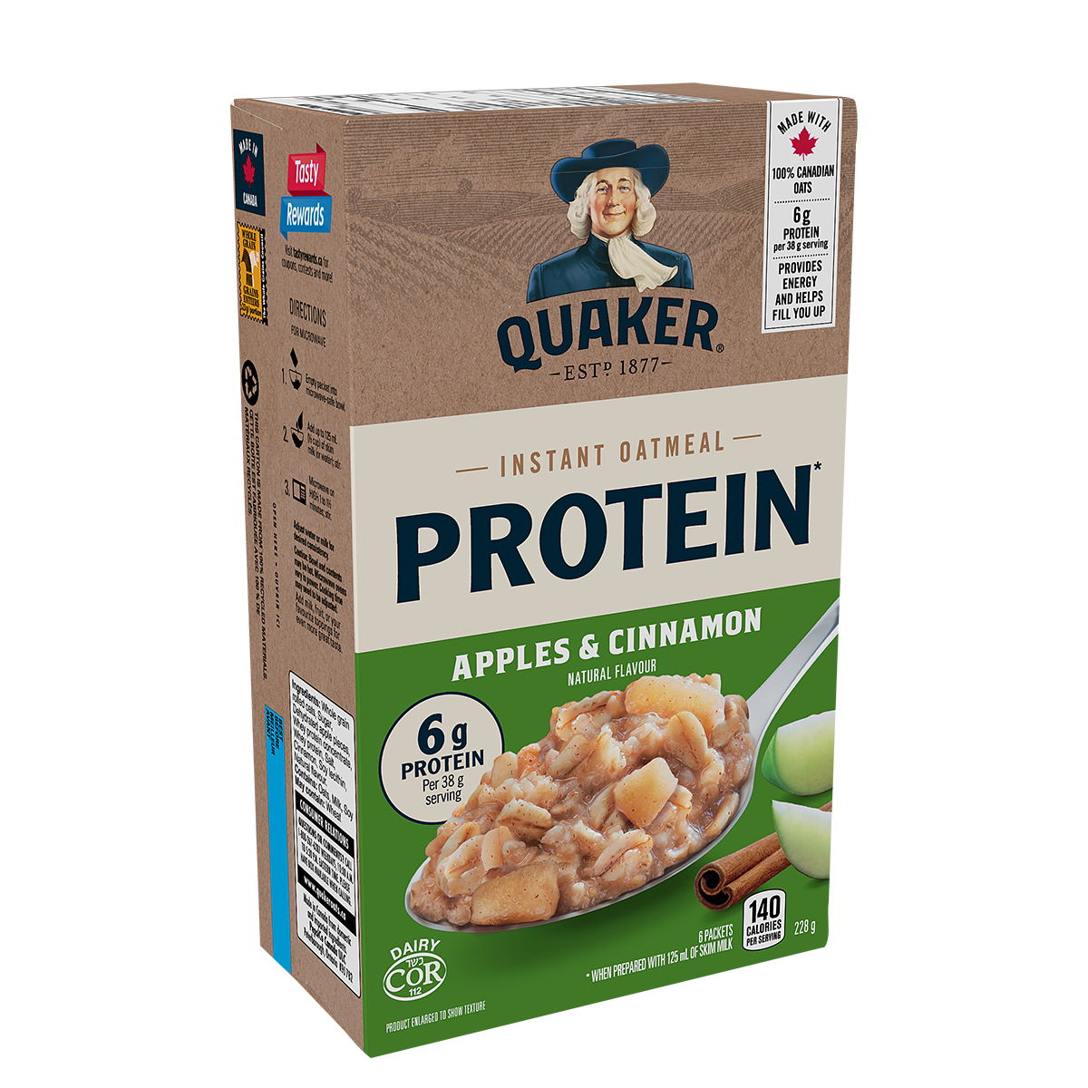 Quaker<sup>®</sup> Protein Apples & Cinnamon Flavour Instant Oatmeal