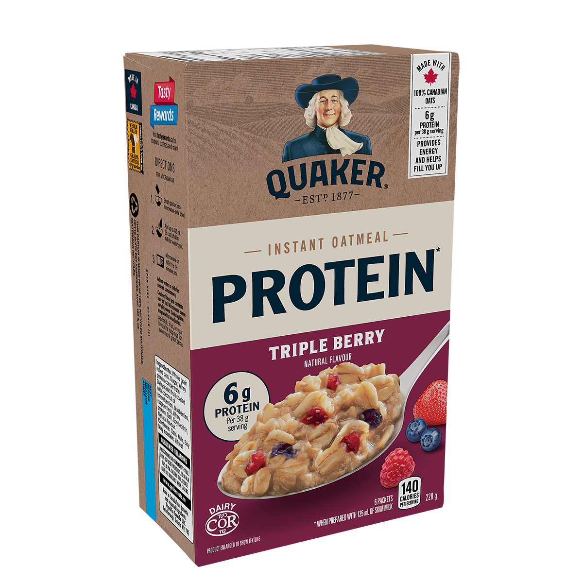 Quaker<sup>®</sup> Protein Triple Berry Flavour Instant Oatmeal