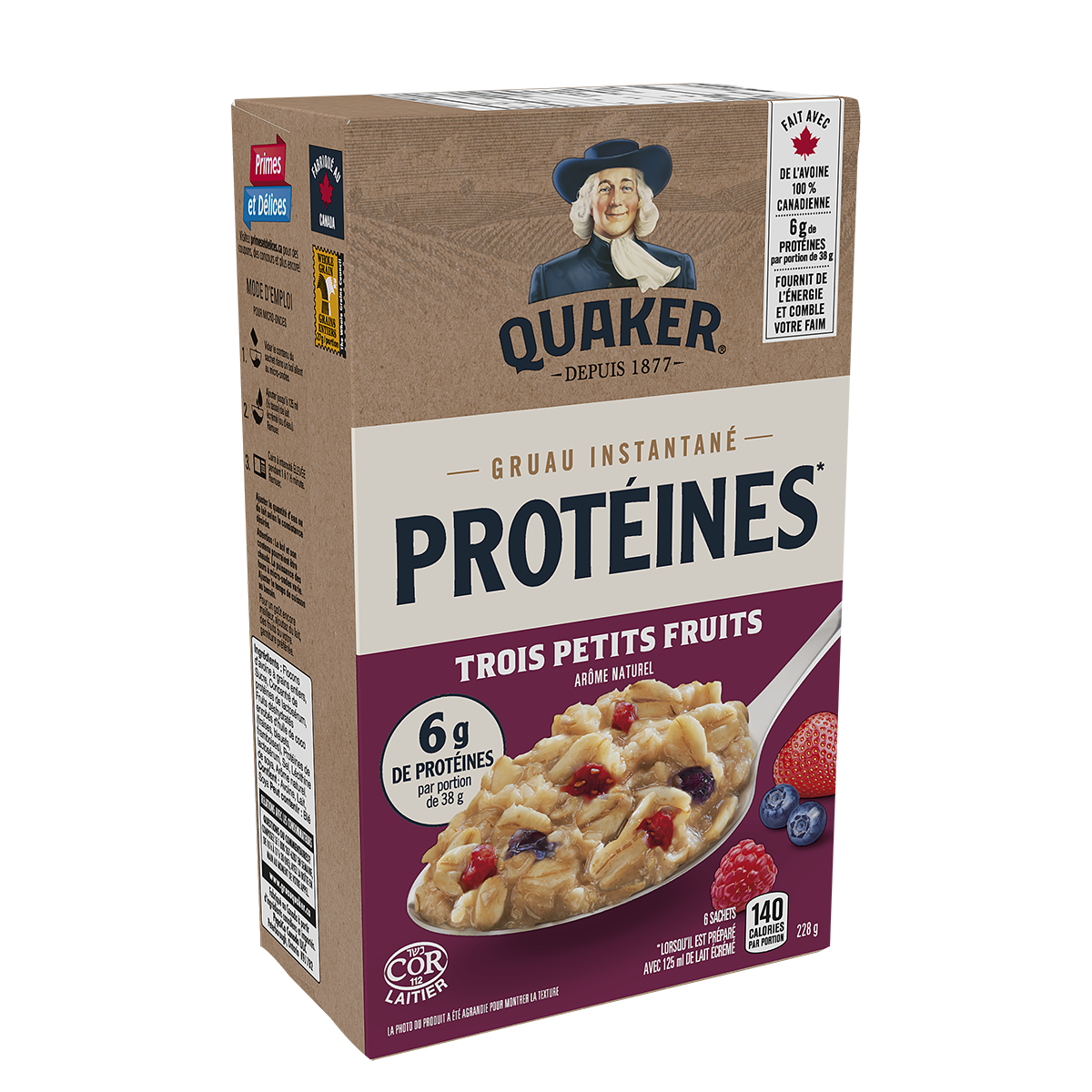 Quaker - Gruau instantané Quaker® Teneur en protéines – Saveur Trois petits fruits