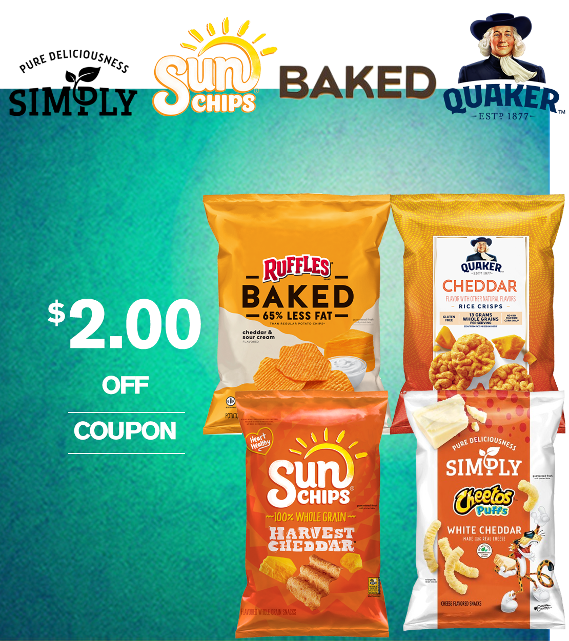 Save $1.00 Quaker, Sunchips, Simply, or Baked