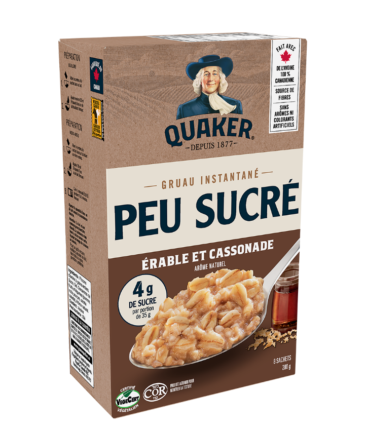 QUAKER<sup>®</sup> gruau instantané Peu sucré saveur Érable et cassonade