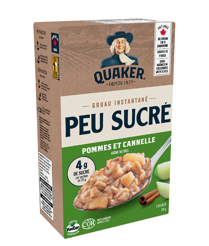 QUAKER<sup>®</sup> gruau instantané Peu sucré Pommes et cannelle