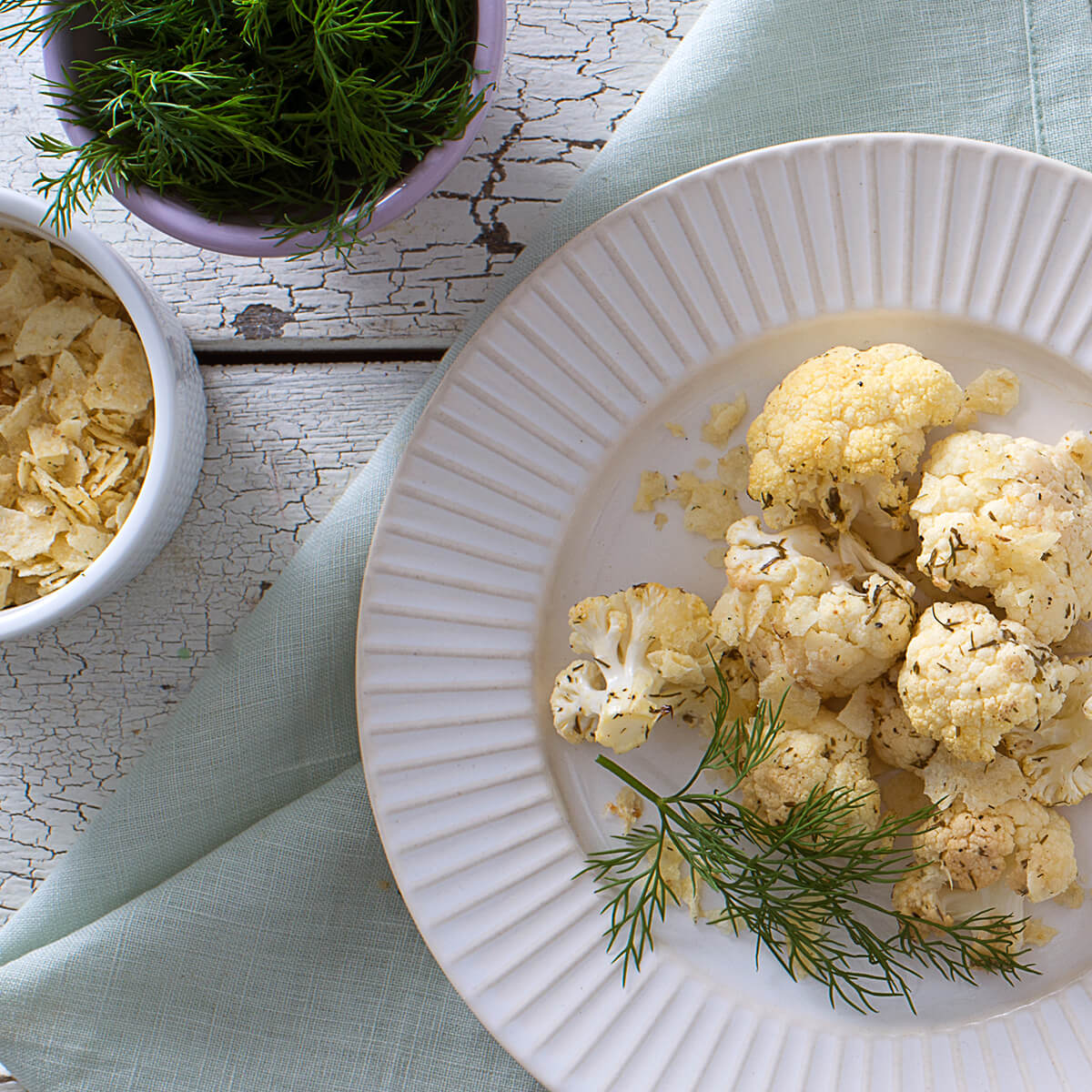 Coliflor asada con limón y eneldo