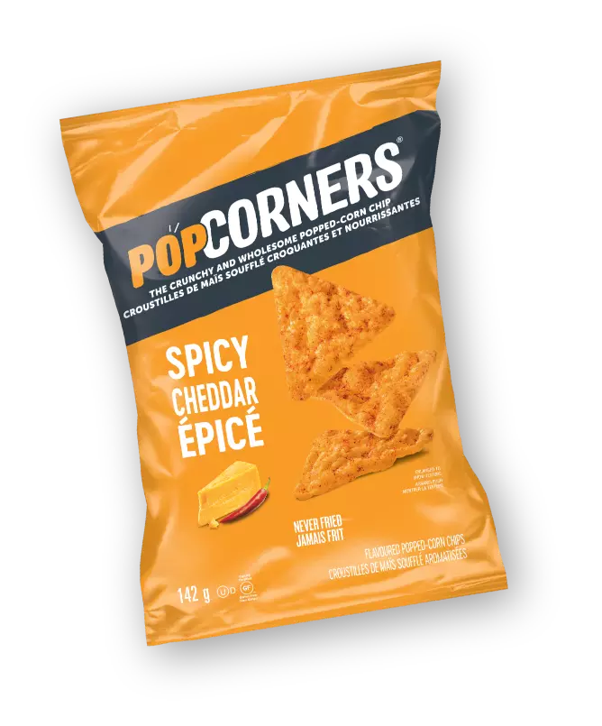 <span>Croustilles de maïs soufflé aromatisées POPCORNERS<sup>®</sup></span> <span>Cheddar épicé</span>