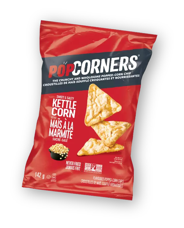 <span>Croustilles de maïs soufflé aromatisées POPCORNERS<sup>®</sup></span> <span>Style maïs à la marmite</span> SUCRÉ-SALÉ
